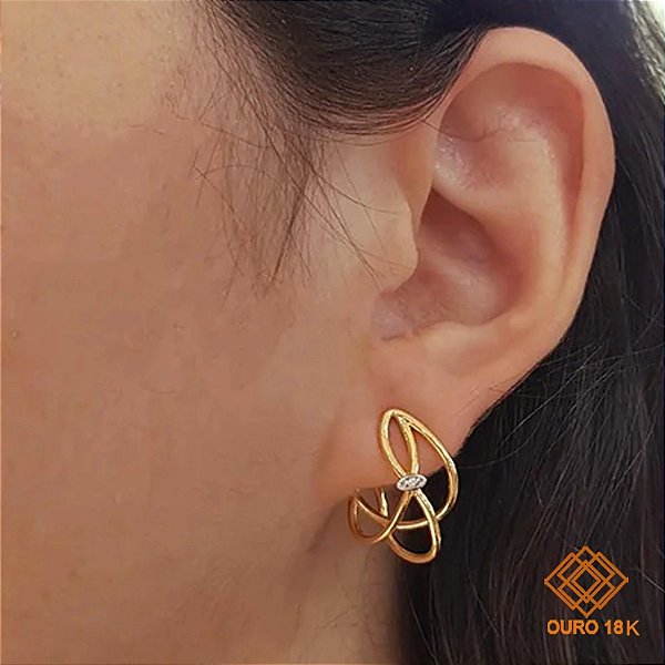 Brinco Ouro 18k Zircônia