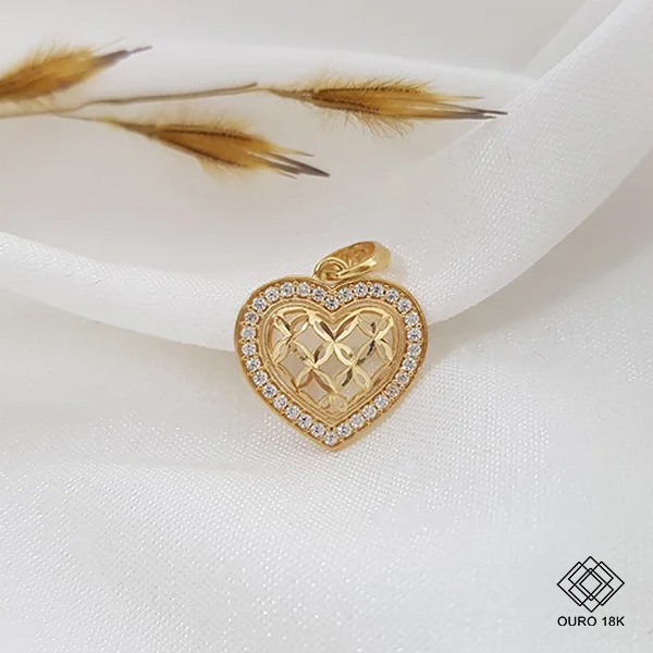 Pingente Coração Ouro 18k Zircônias