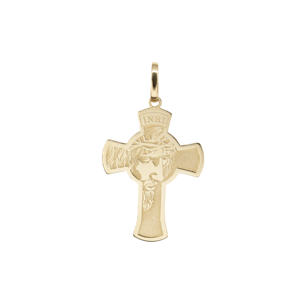 Pingente Cruz Face de Cristo Cruz Ouro 18k