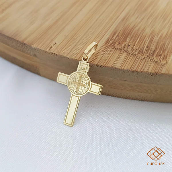 Pingente São Bento Cruz Ouro 18k
