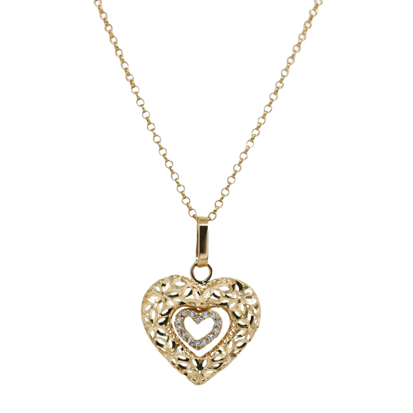 Kit Cordão Ouro 18k + Pingente Coração Filigrana Ouro 18k