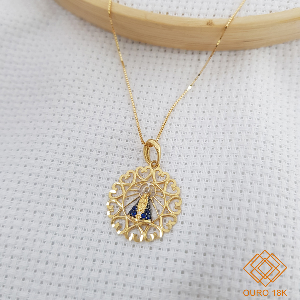 Kit Cordão Ouro 18k + Pingente Nossa Senhora Ouro 18k