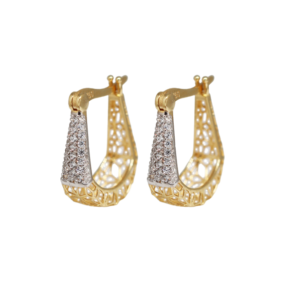 Brinco Argola Filigrana Ouro 18k Zircônia