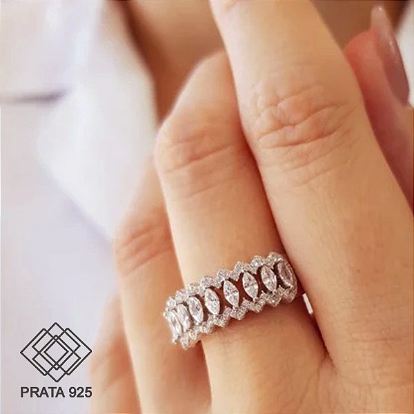 Anel Aparador Prata 925 Zircônias