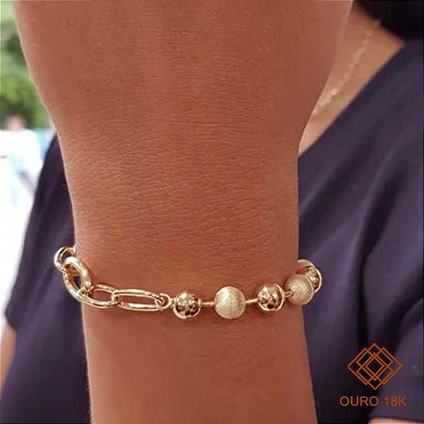 Pulseira Elos Esferas Ouro 18k