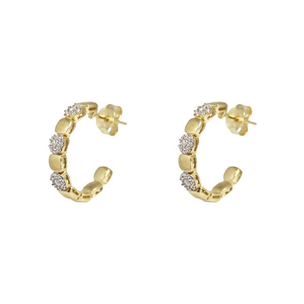 Brinco Meia Argola Ouro 18k Zircônia