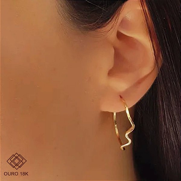 Brinco Argola Ondas Ouro 18k