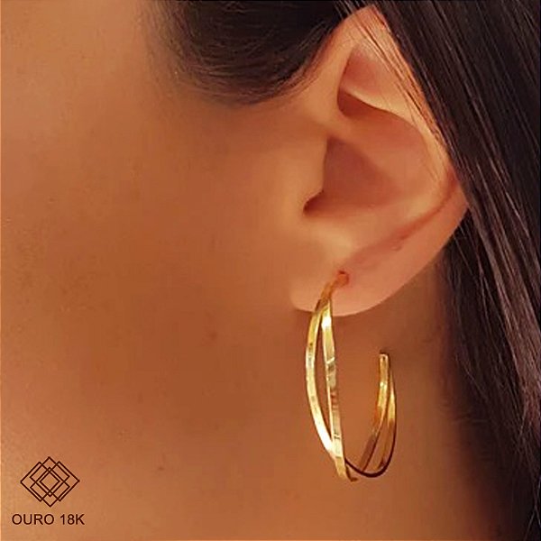 Brinco Meia Argola Ondas Ouro 18k