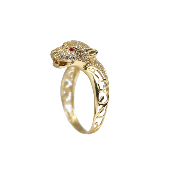 Anel Pantera Ouro 18k Zircônias