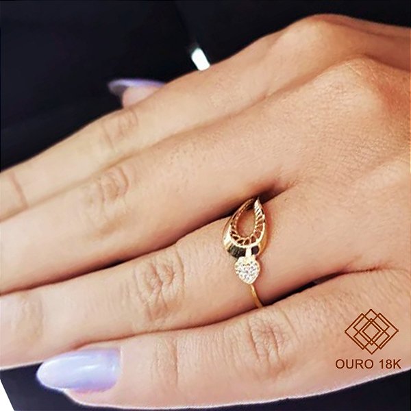 Anel Filigrana Ouro 18k Zircônia