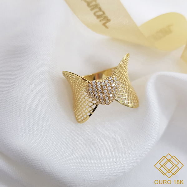 Anel Filigrana Coração Ouro 18k Zircônia
