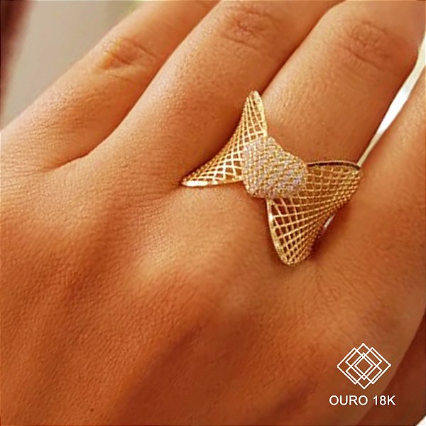 Anel Filigrana Coração Ouro 18k Zircônia