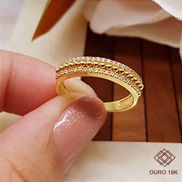 Anel Aparador Ouro 18k Zircônias