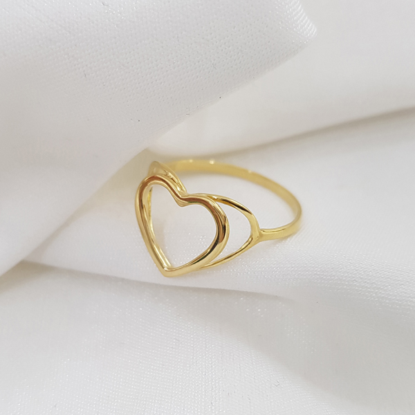 Anel Coração Vazado Ouro 18k