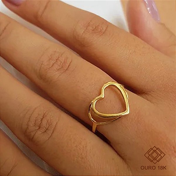 Anel Coração Vazado Ouro 18k
