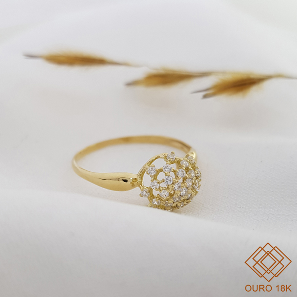 Anel Chuveiro Ouro 18k Zircônias