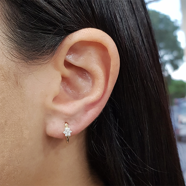 Brinco Argola Flor Ouro 18k Zircônias