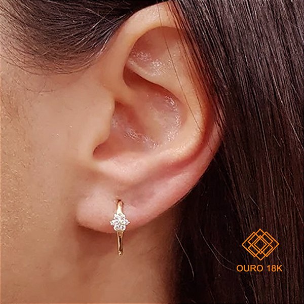 Brinco Argola Flor Ouro 18k Zircônias