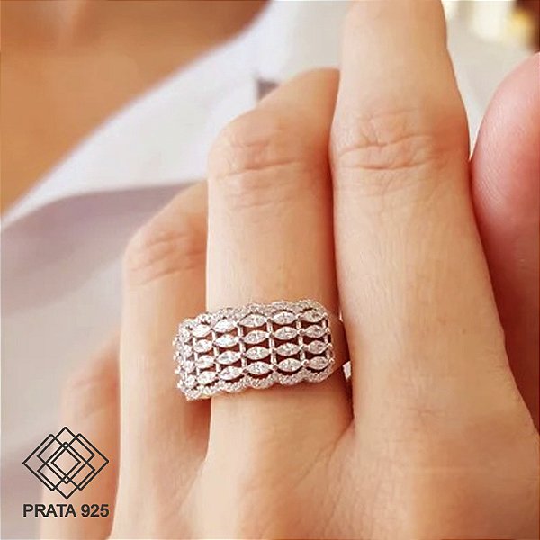 Anel Prata 925 Zircônias