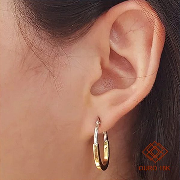 Brinco Argola Cadeado Dois Tons Ouro 18k