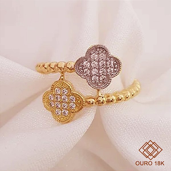 Anel Trevo Ouro 18k Zircônia