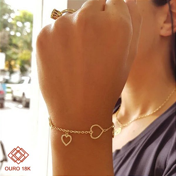 Pulseira Corações Ouro 18k