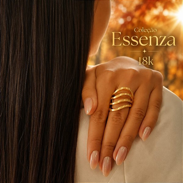 Anel Ondas Ouro 18k - Coleção Essenza