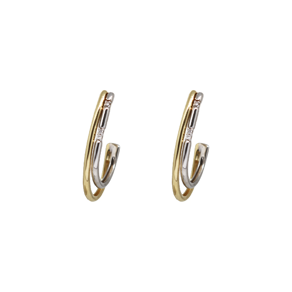 Brinco Meia Argola em Ouro 18k Dois Tons com Diamantes