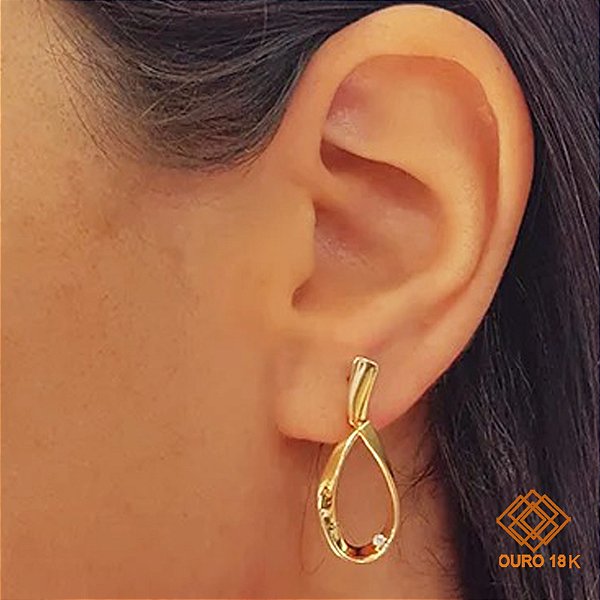 Brinco Gota Ouro 18k Diamante
