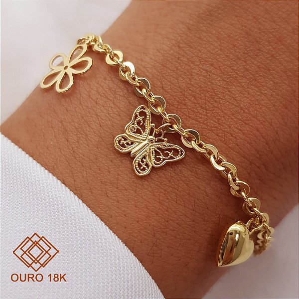 Pulseira Berloque Borboleta Ouro 18k