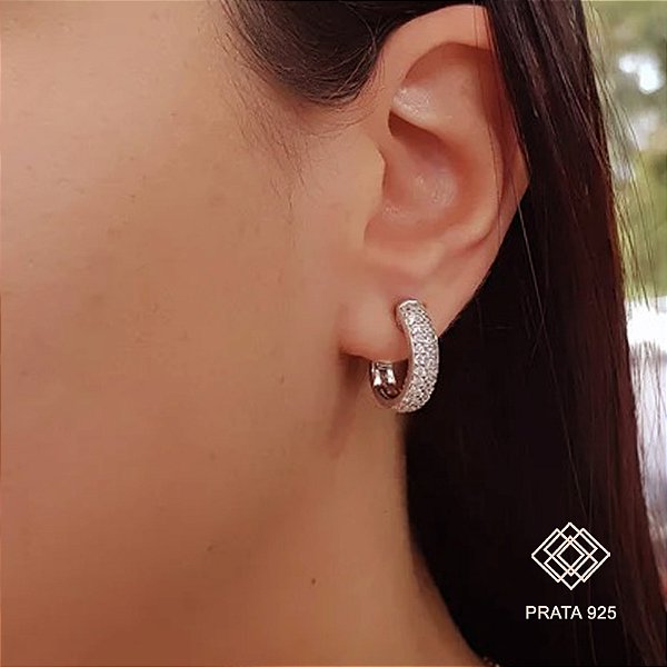 Brinco Argola Prata 925 Zircônias