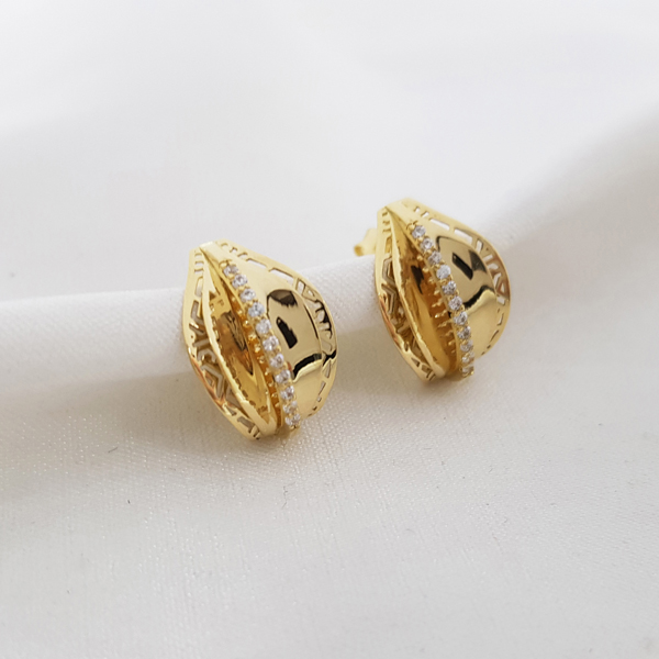 Brinco Meia Argola Ouro 18k Zircônia