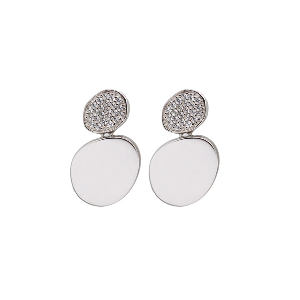 Brinco 2 Círculos Prata 925 Zircônias