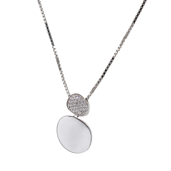 Gargantilha 2 Círculos Prata 925 Zircônias