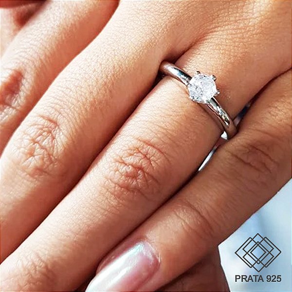 Anel Solitário Prata 925 Zircônias