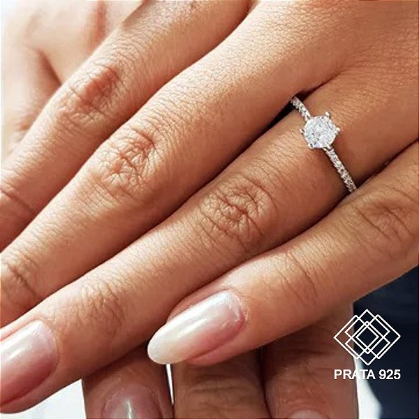 Anel Solitário Prata 925 Zircônias