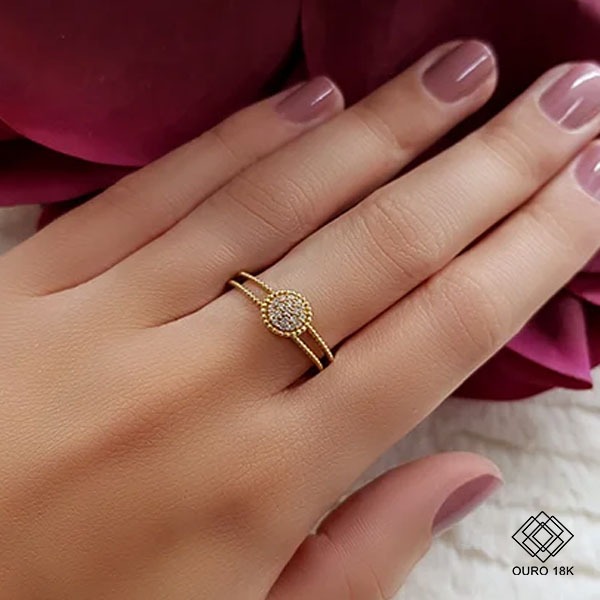 Anel Chuveiro Esferas Ouro 18k Zircônias