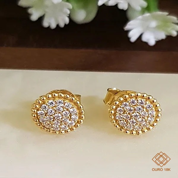 Brinco Chuveiro Ouro 18k Zircônias