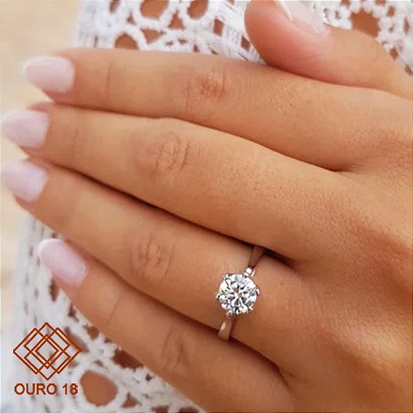 Anel Solitário Ouro Branco 18k Diamante Cultivado 1 Quilate