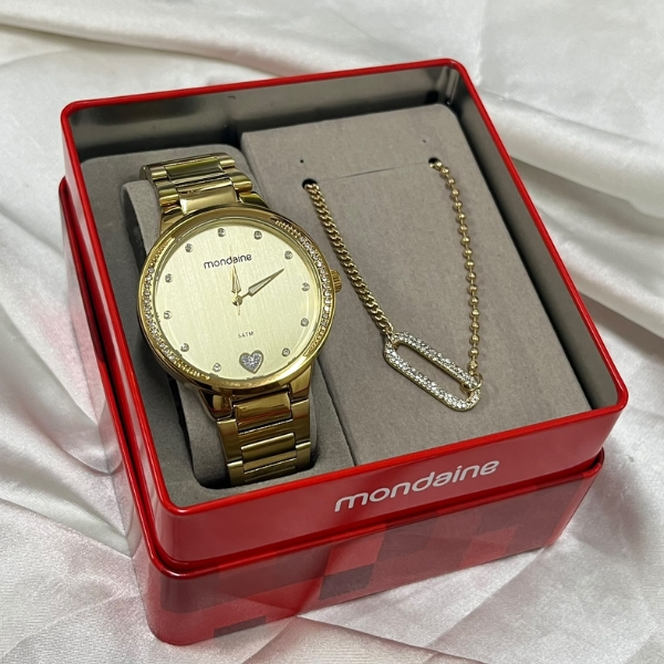 Kit Relógio Mondaine Feminino Dourado
