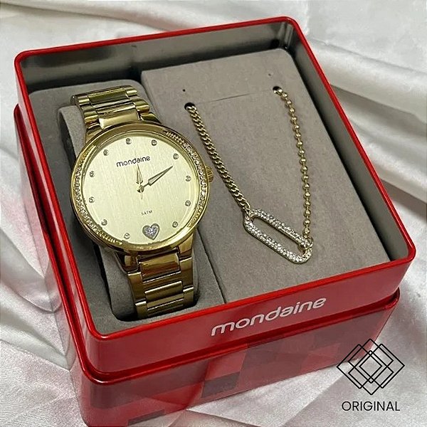 Kit Relógio Mondaine Feminino Dourado