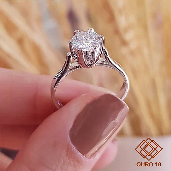 Anel Solitário Ouro Branco 18k Diamante Natural 1 Quilate