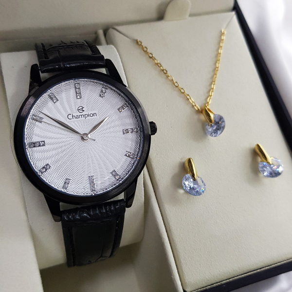 Kit Relógio Champion Feminino Preto Cn28286k