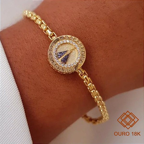 Pulseira Nossa Senhora Aparecida Ouro 18k Zircônia