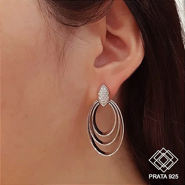 Brinco 3 Argolas Prata 925 Zircônia