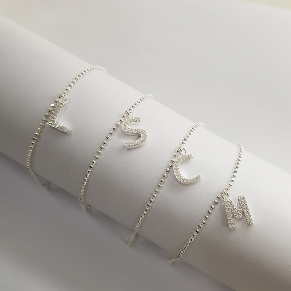 Pulseira Letra Prata 925 Zircônia