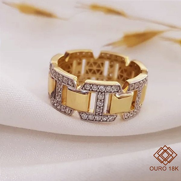 Anel Corrente Ouro 18k Zircônia