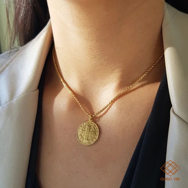 Gargantilha Pingente Sâo Bento Ouro 18k