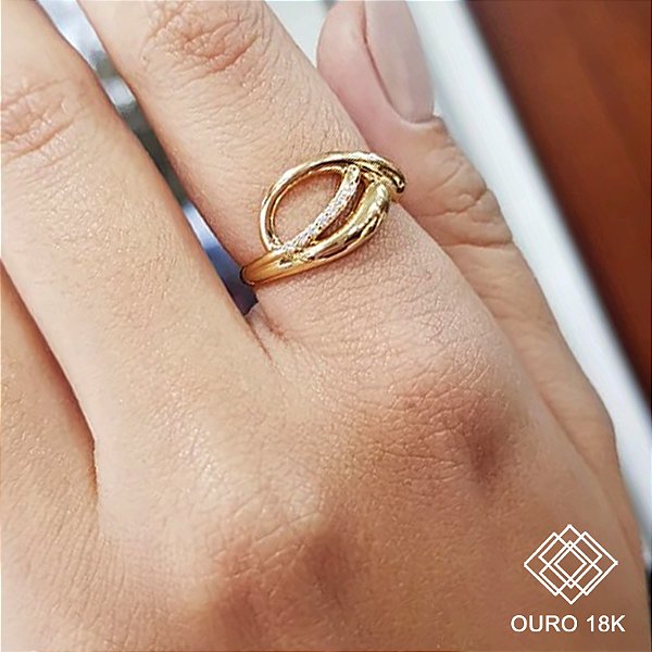 Anel Bold Ouro 18k Zircônia