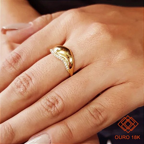 Anel Bold Ouro 18k Zircônia